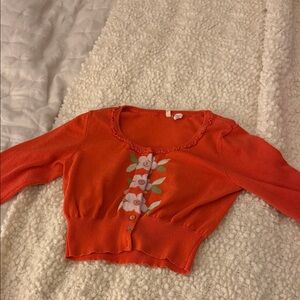 Moth Orange Floral Cropped Cardigan with snap buttons, Size S but runs smaller